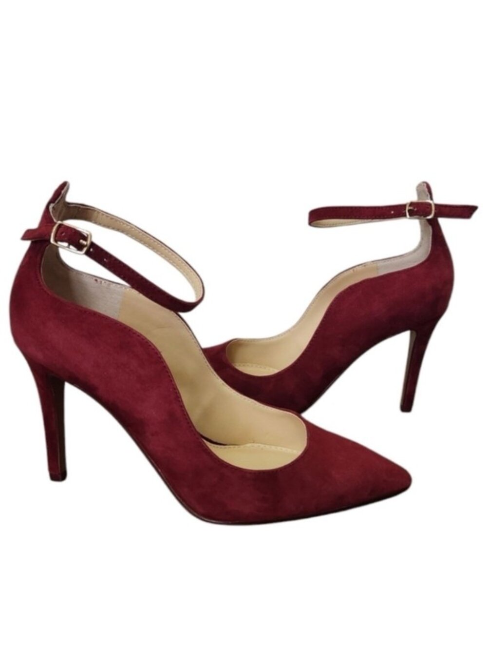 Vince Camuto Burgundy Leather/Suede  High Pointed  Ankle straps Size 7 heels